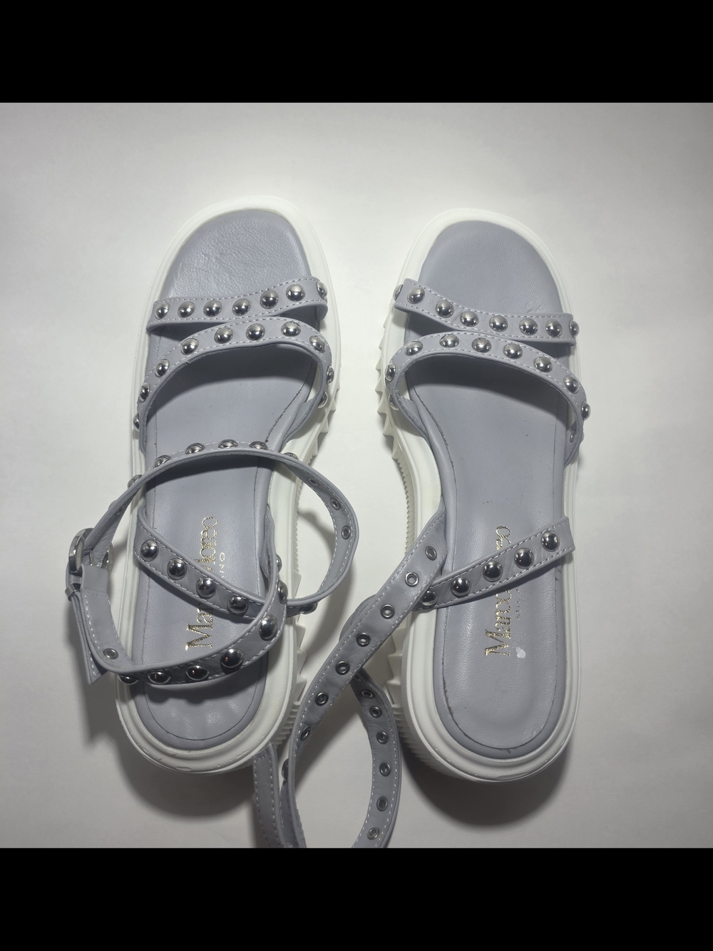 Marco Moreo Made in Italy Platform Sandals EU 39 Gray Studded Ankle Strap Chunky